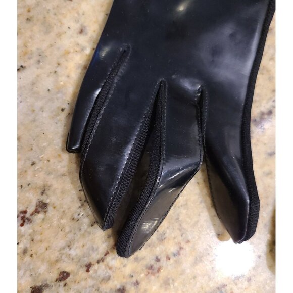 Vintage Size XS-S Black Patent Faux Leather Stretch Formal 8" Gloves Go Go - Picture 2 of 13